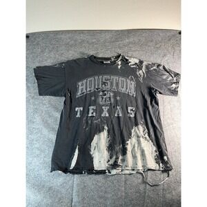 Houston Texas 713 H-town destroyed Tie Dye Black Tshirt  Size 2XL Made In Canada